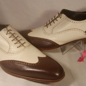 MEZLAN MEN'S LEATHER BROWN CREME BROGUE WINGTIP 17